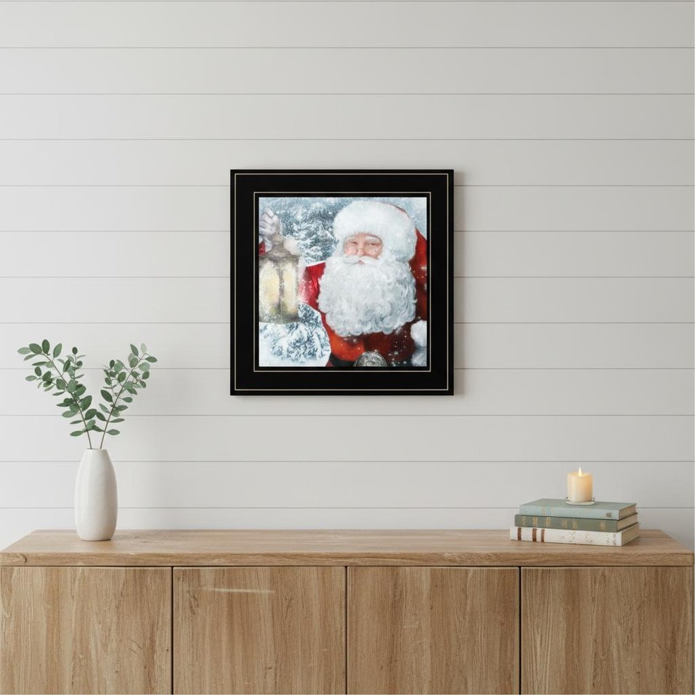 Santa with Lantern 2 Black Framed Print Wall Art — view 5