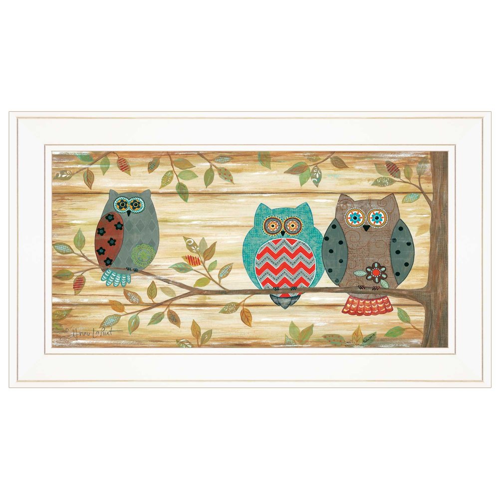 Three Wise Owls 2 White Framed Print Wall Art — view 1