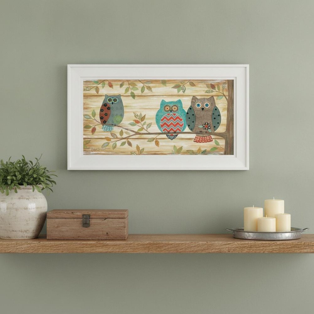 Three Wise Owls 2 White Framed Print Wall Art — view 4