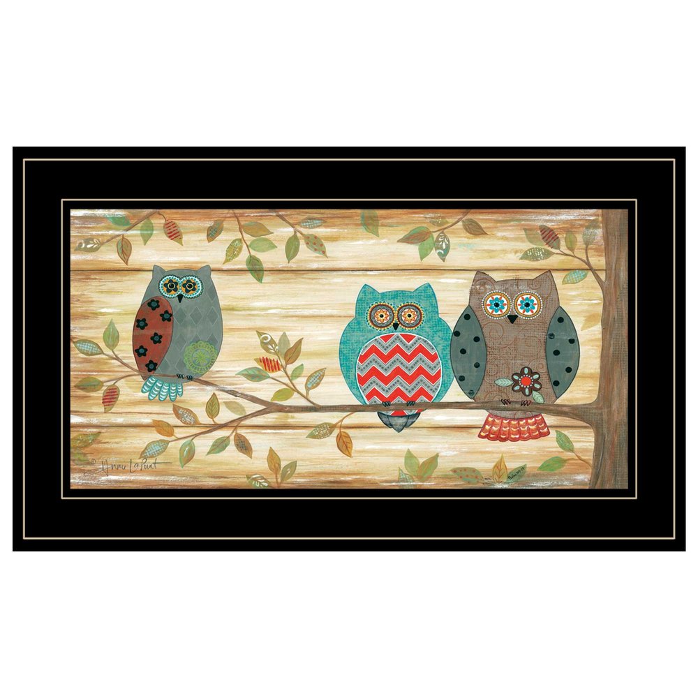 Three Wise Owls 4 Black Framed Print Wall Art — view 1