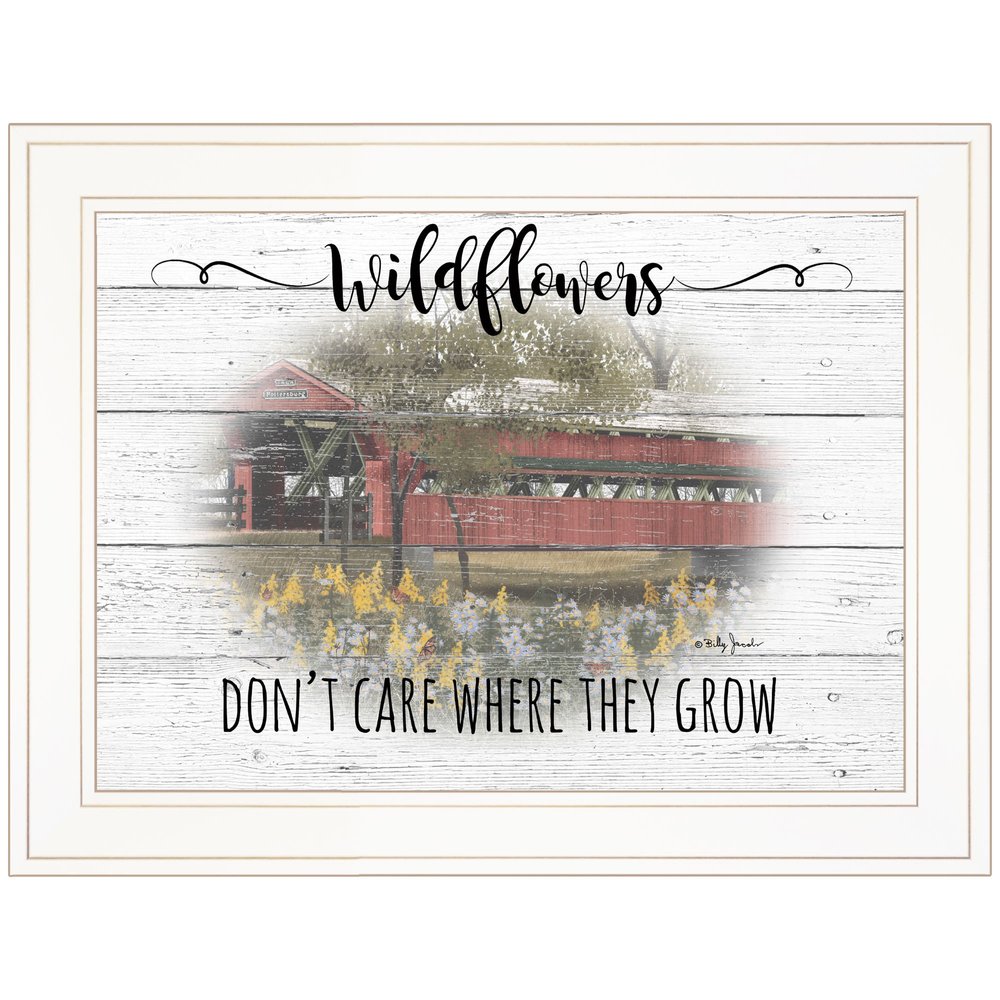 Wildflowers Covered Bridge White Framed Print Wall Art HomeRoots