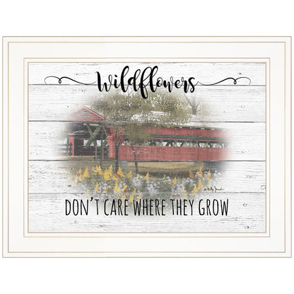 Wildflowers Covered Bridge White Framed Print Wall Art HomeRoots