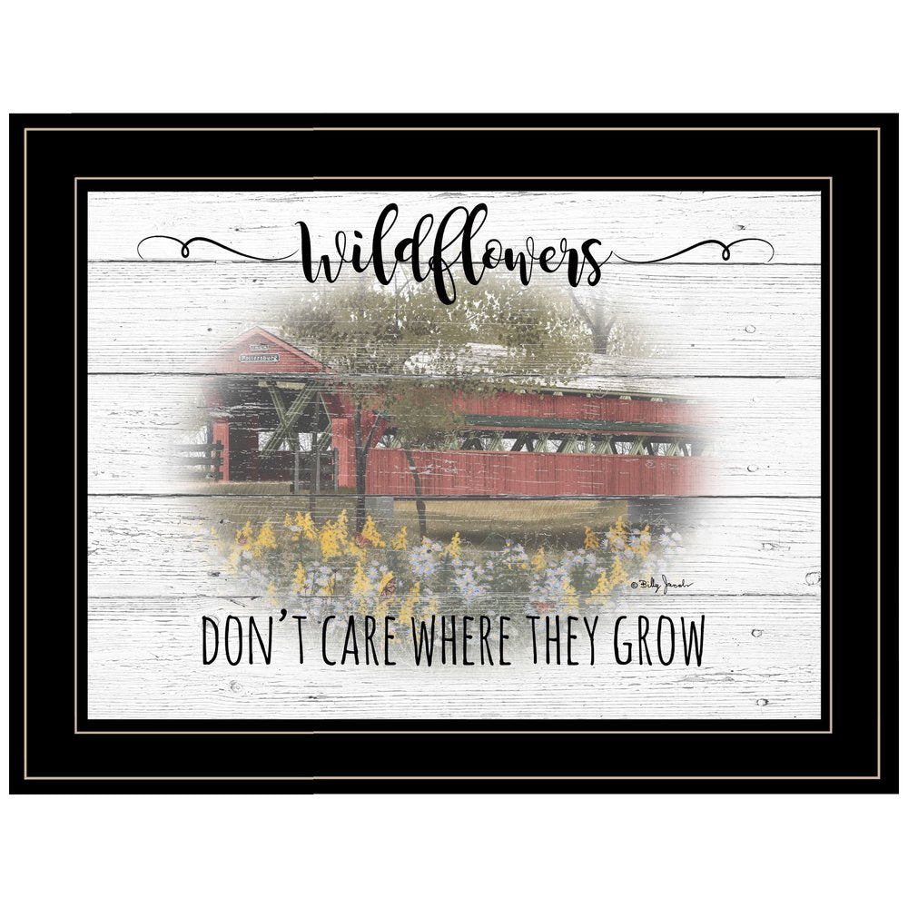 Wildflowers Covered Bridge Black Framed Print Wall Art HomeRoots