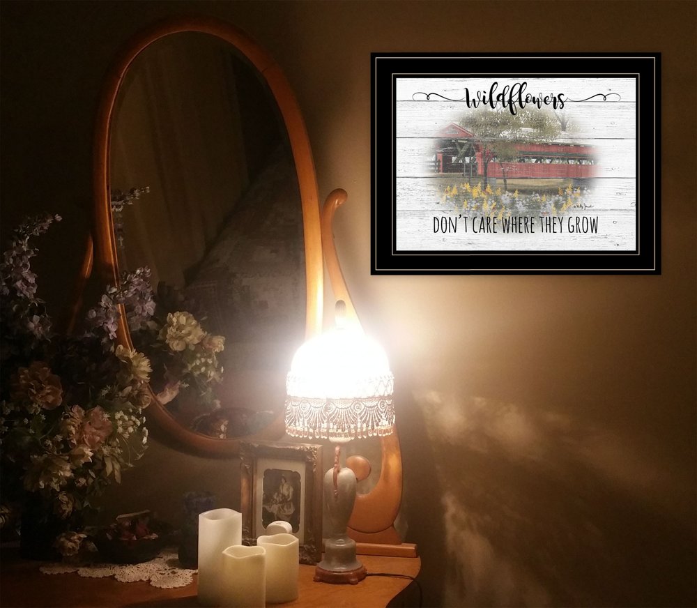 Wildflowers Covered Bridge Black Framed Print Wall Art HomeRoots