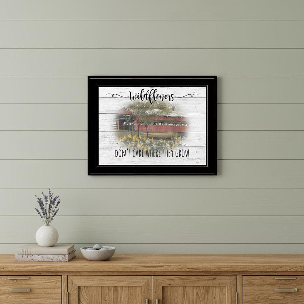 Wildflowers Covered Bridge Black Framed Print Wall Art — view 5