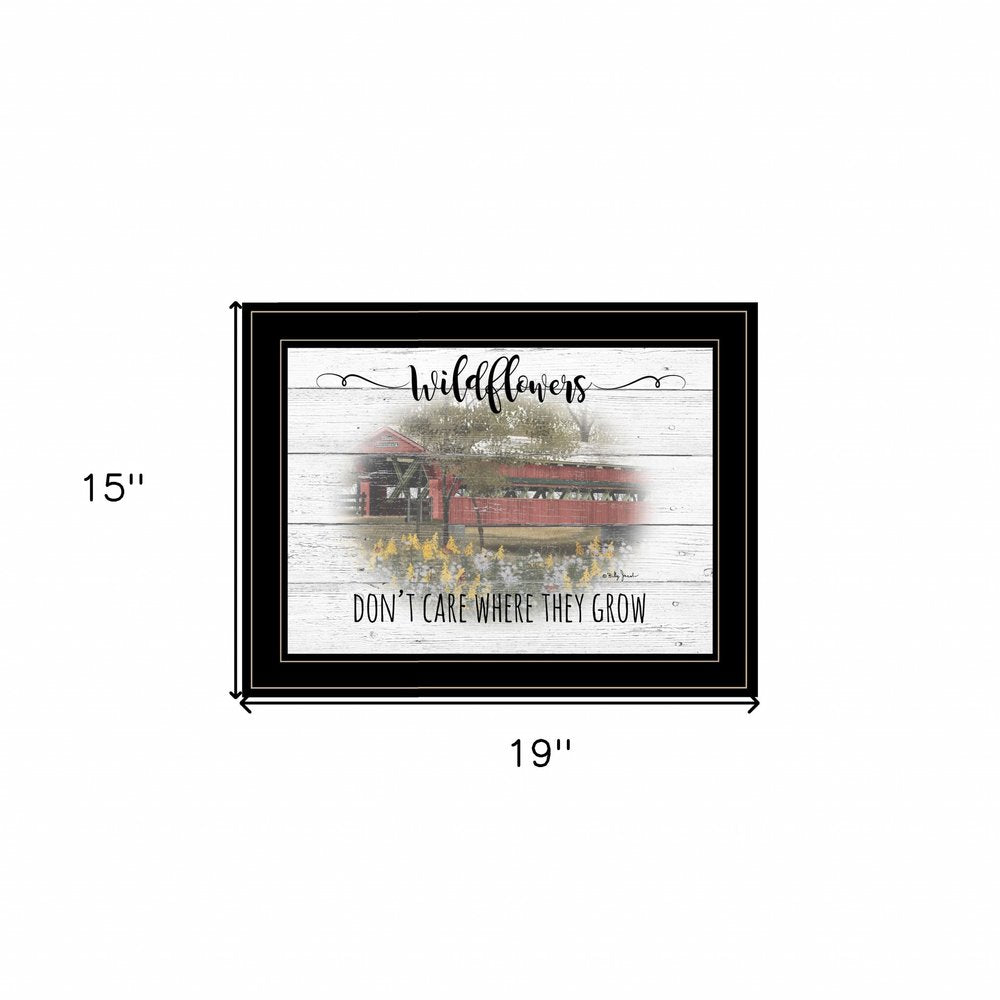 Wildflowers Covered Bridge Black Framed Print Wall Art — view 4