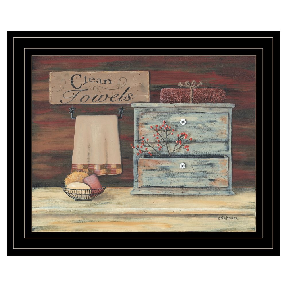 Clean Towels 3 Black Framed Print Bathroom Wall Art — view 1