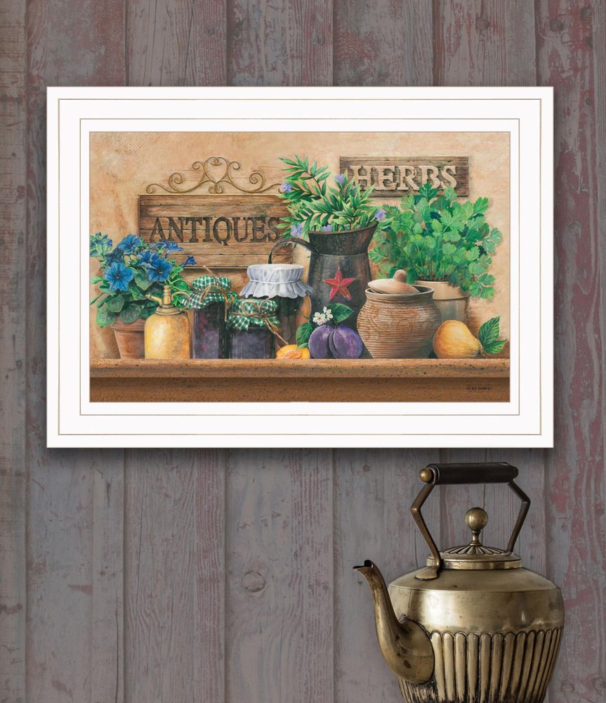 Antiques and Herbs 1 White Framed Print Kitchen Wall Art — view 2