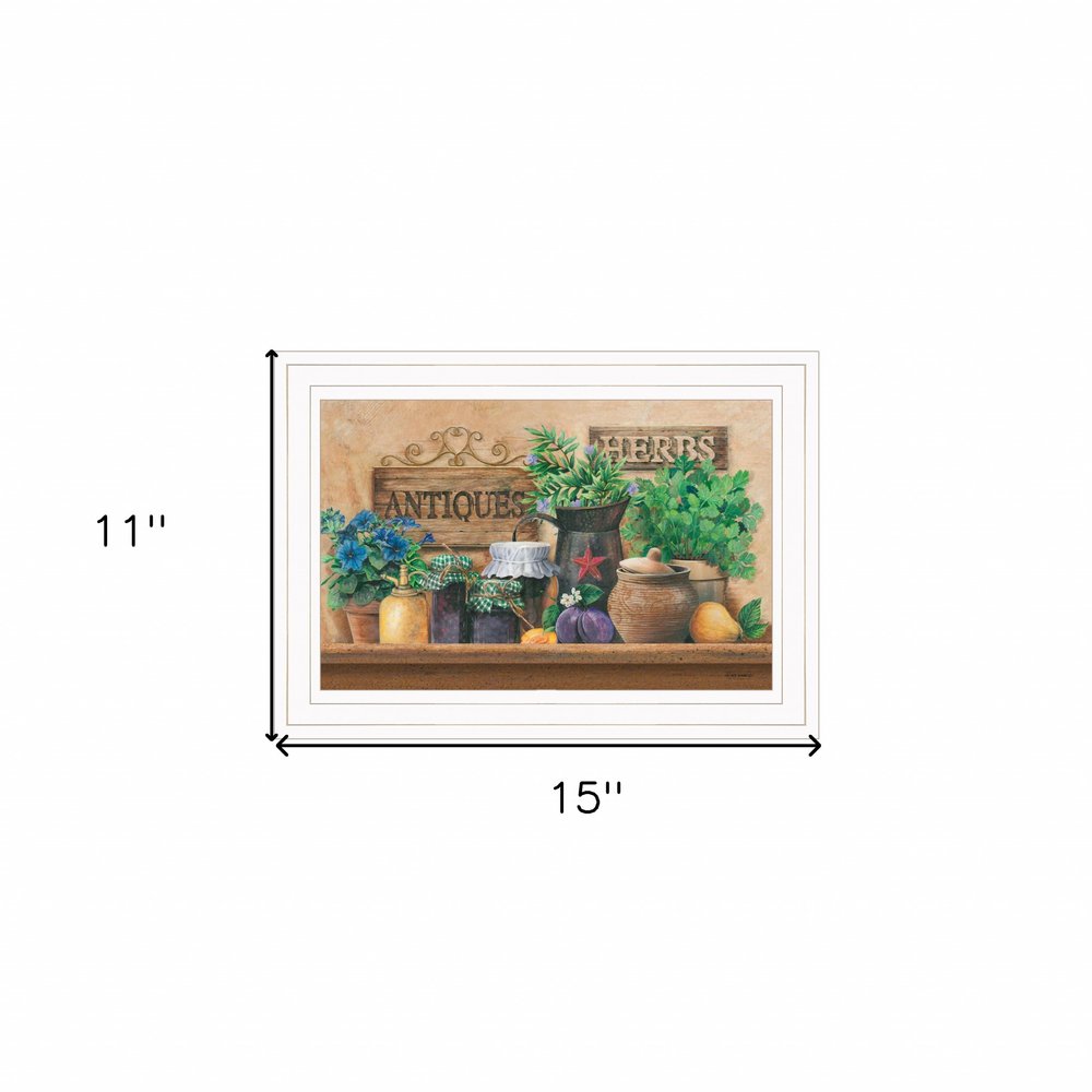 Antiques and Herbs 1 White Framed Print Kitchen Wall Art — view 4