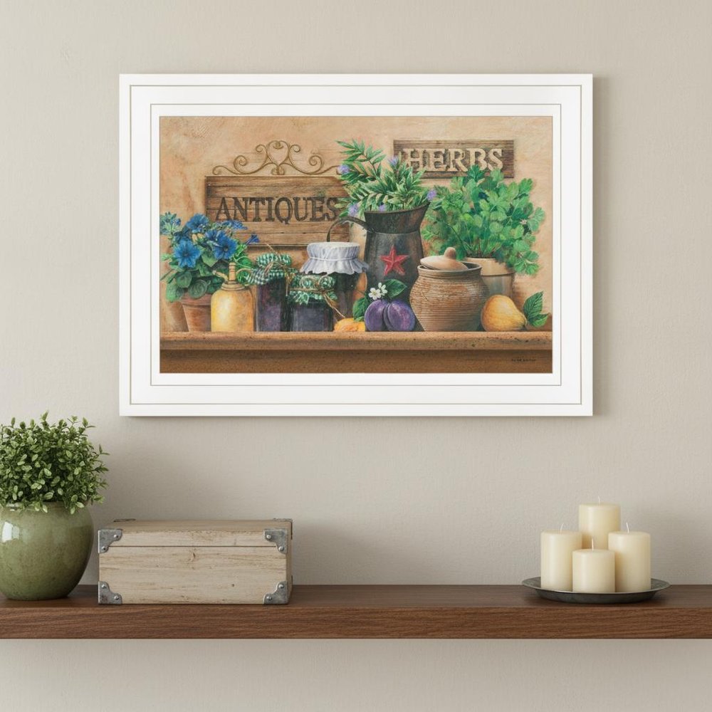 Antiques and Herbs 1 White Framed Print Kitchen Wall Art — view 5