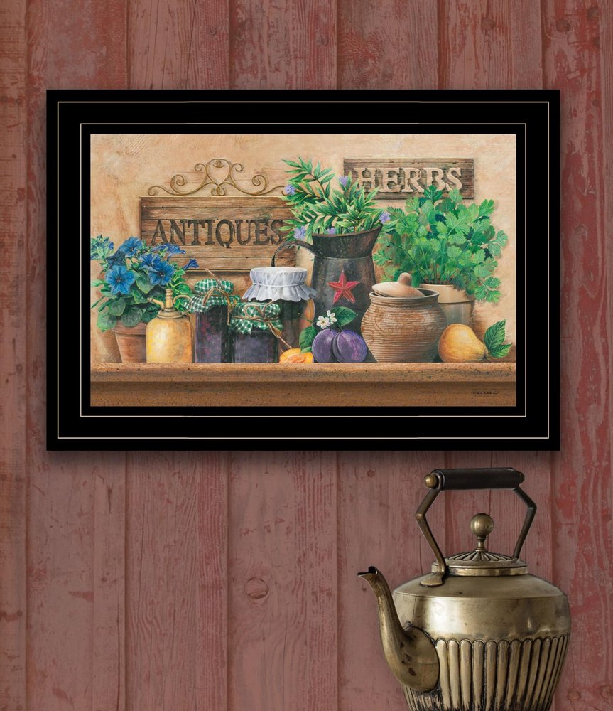Antiques and Herbs 2 Black Framed Print Kitchen Wall Art — view 2