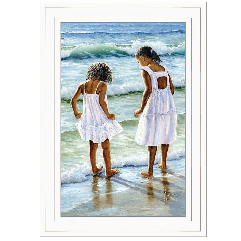 Two Girls at the Beach 2 White Framed Print Wall Art — view 2