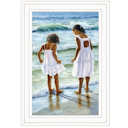 Two Girls at the Beach 2 White Framed Print Wall Art HomeRoots