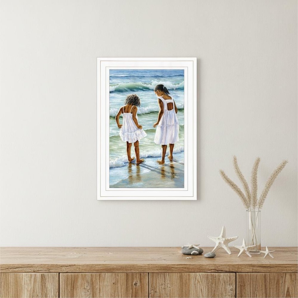 Two Girls at the Beach 2 White Framed Print Wall Art — view 5