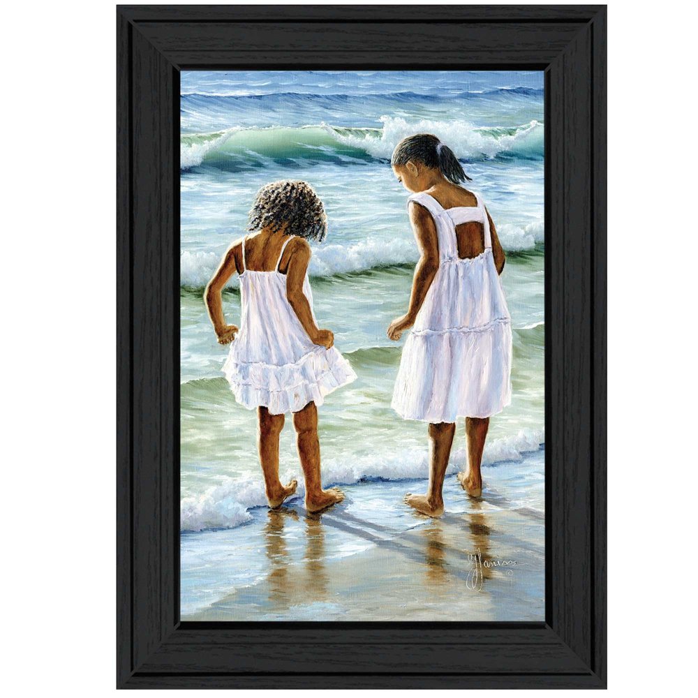 Two Girls at the Beach 3 Black Framed Print Wall Art — view 1