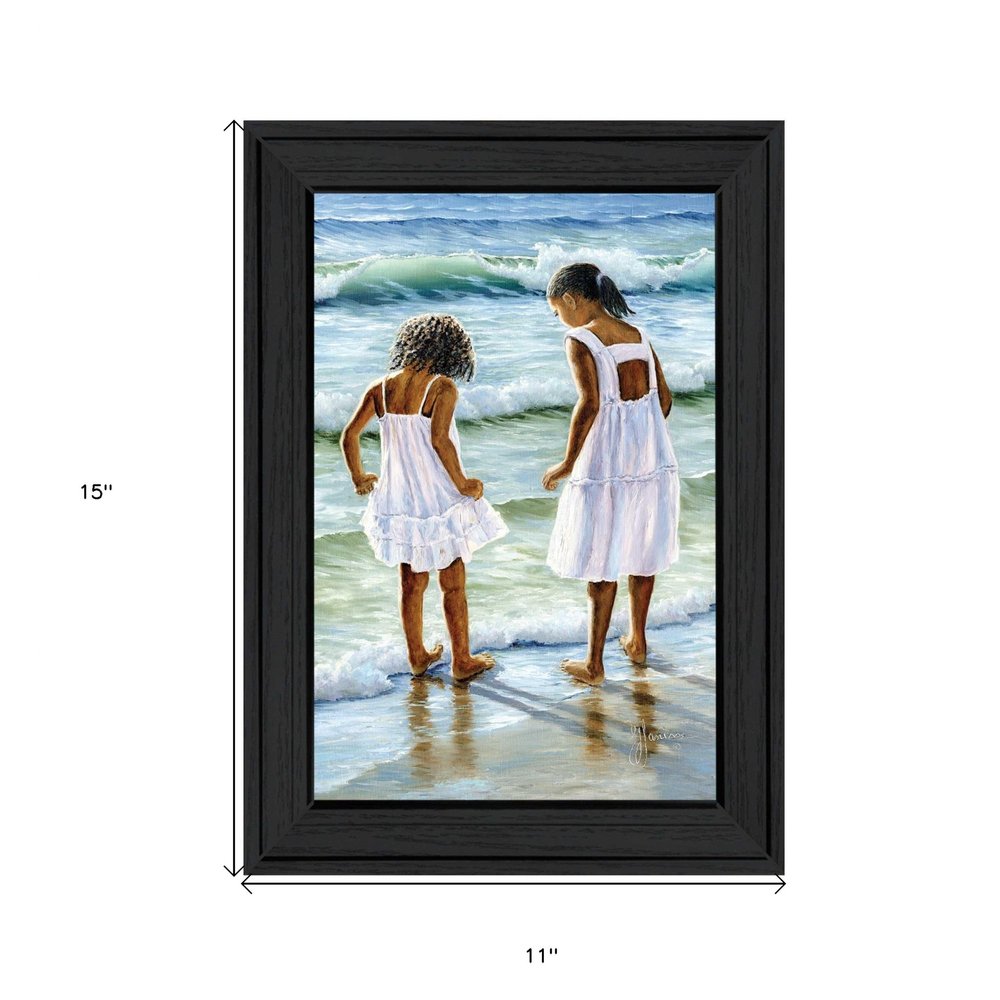 Two Girls at the Beach 3 Black Framed Print Wall Art — view 7