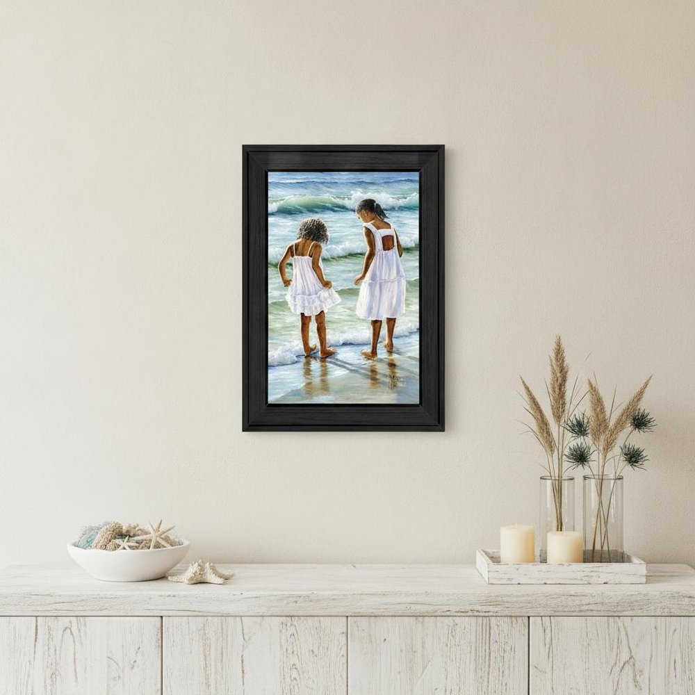 Two Girls at the Beach 3 Black Framed Print Wall Art — view 5