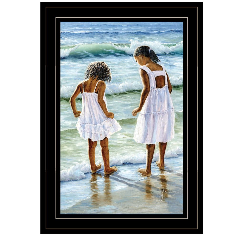 Two Girls at the Beach 4 Black Framed Print Wall Art — view 1