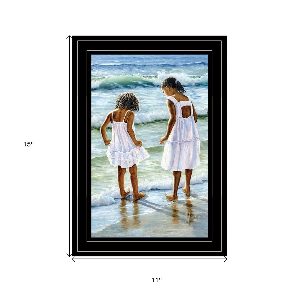 Two Girls at the Beach 4 Black Framed Print Wall Art — view 3