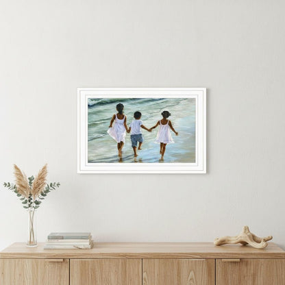 Running on the Beach 2 White Framed Print Wall Art HomeRoots