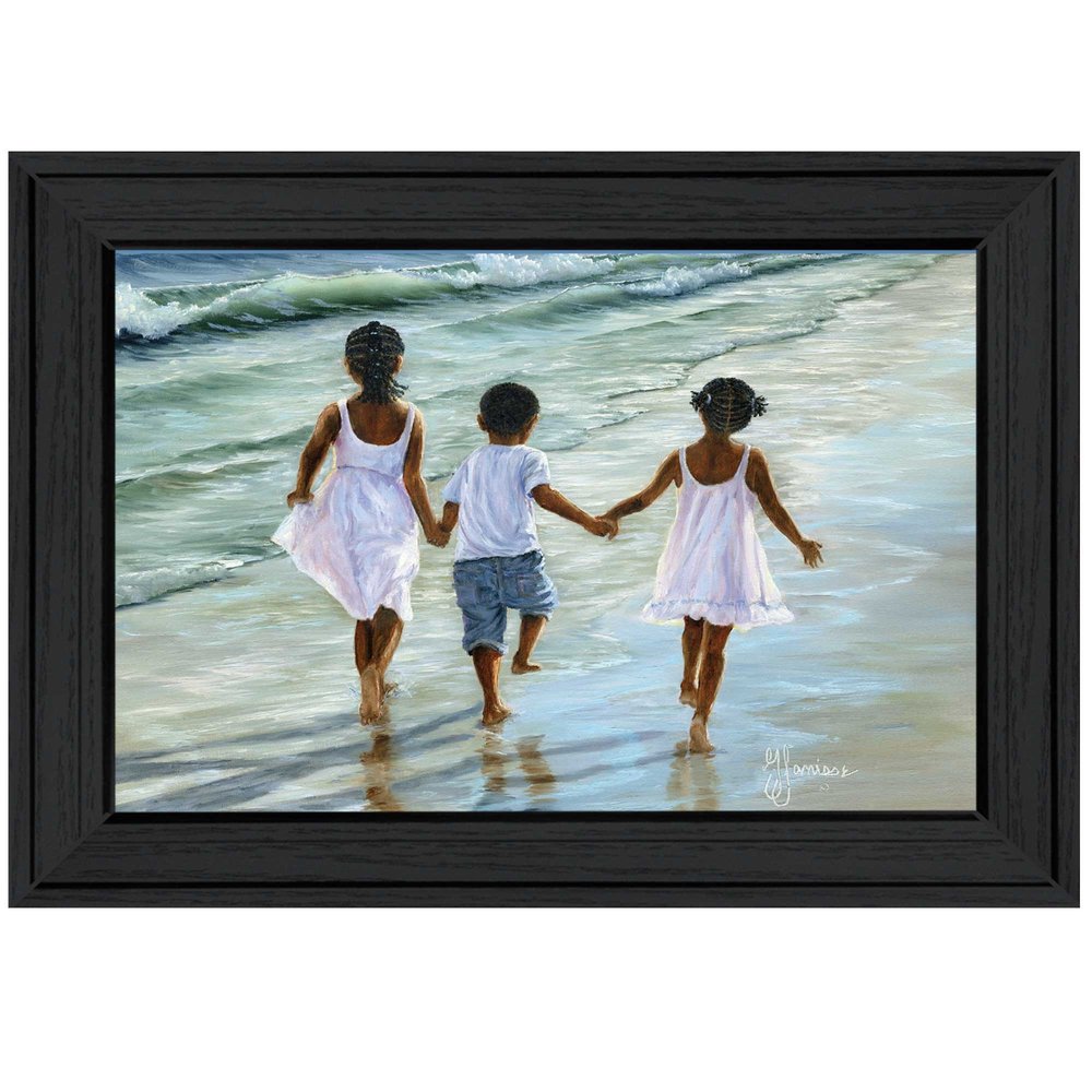 Running on the Beach 3 Black Framed Print Wall Art HomeRoots