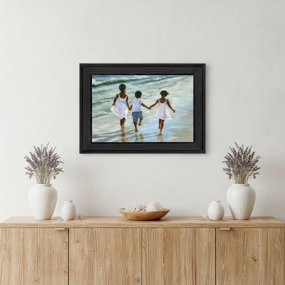 Running on the Beach 3 Black Framed Print Wall Art HomeRoots