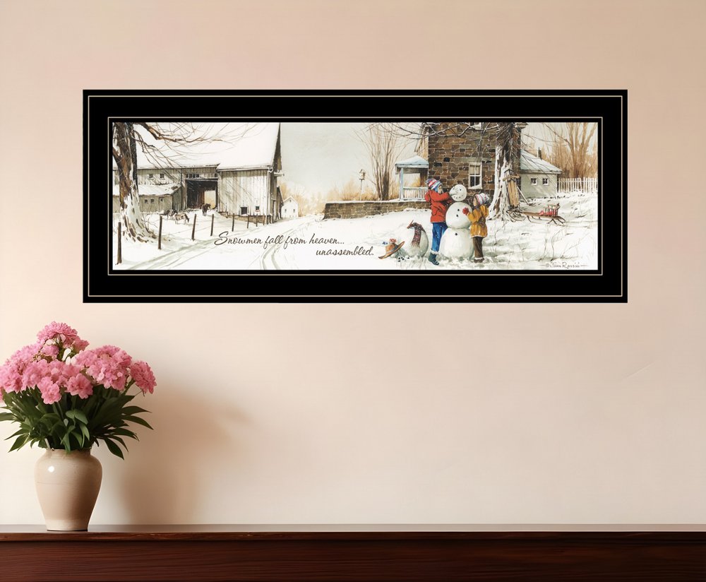 Snowmen from Heaven 3 Black Framed Print Wall Art HomeRoots