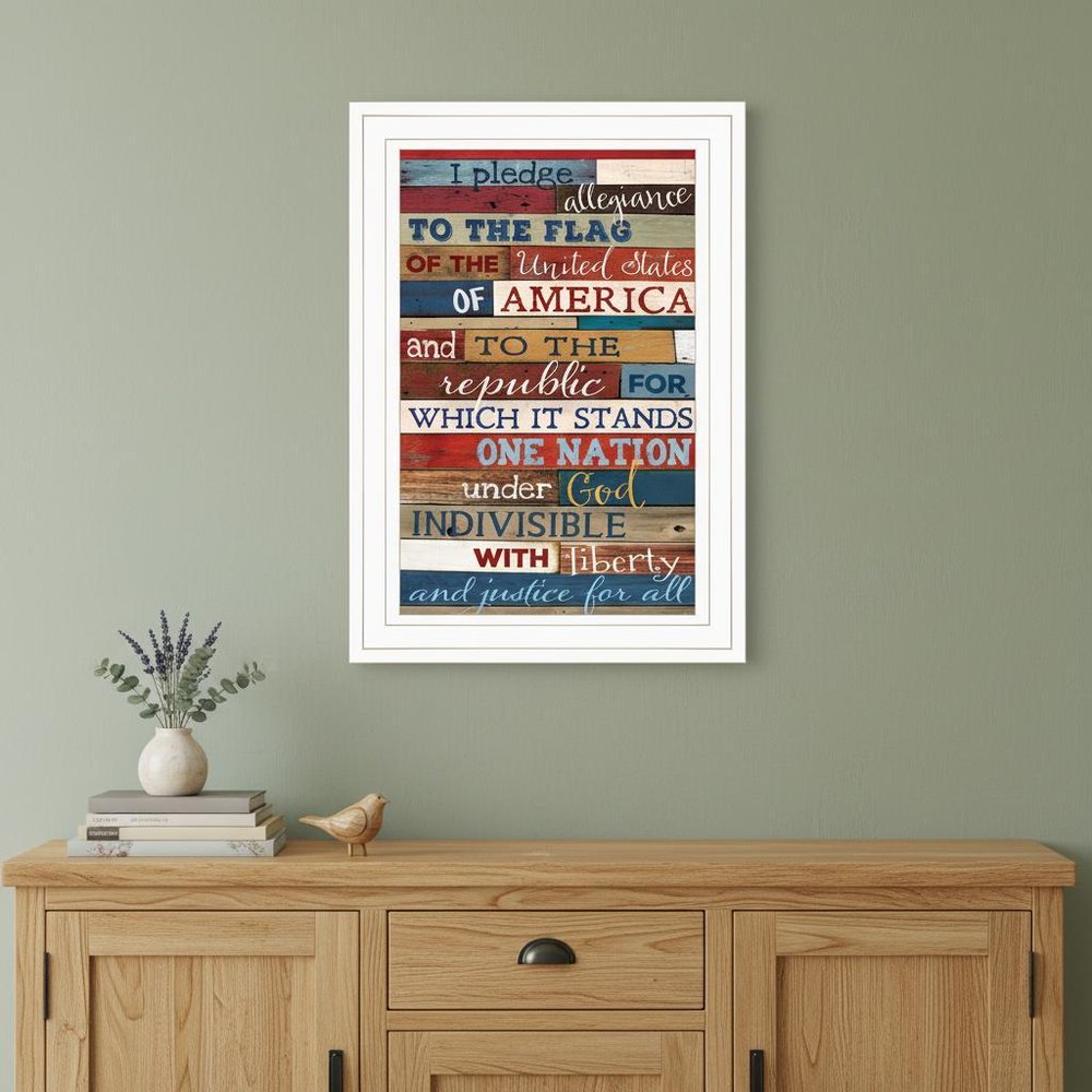 Red White and Blue Pledge Of Allegiance White Framed Print Wall Art HomeRoots