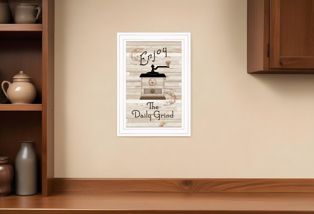 Enjoy the Daily Grind 1 White Framed Print Kitchen Wall Art HomeRoots