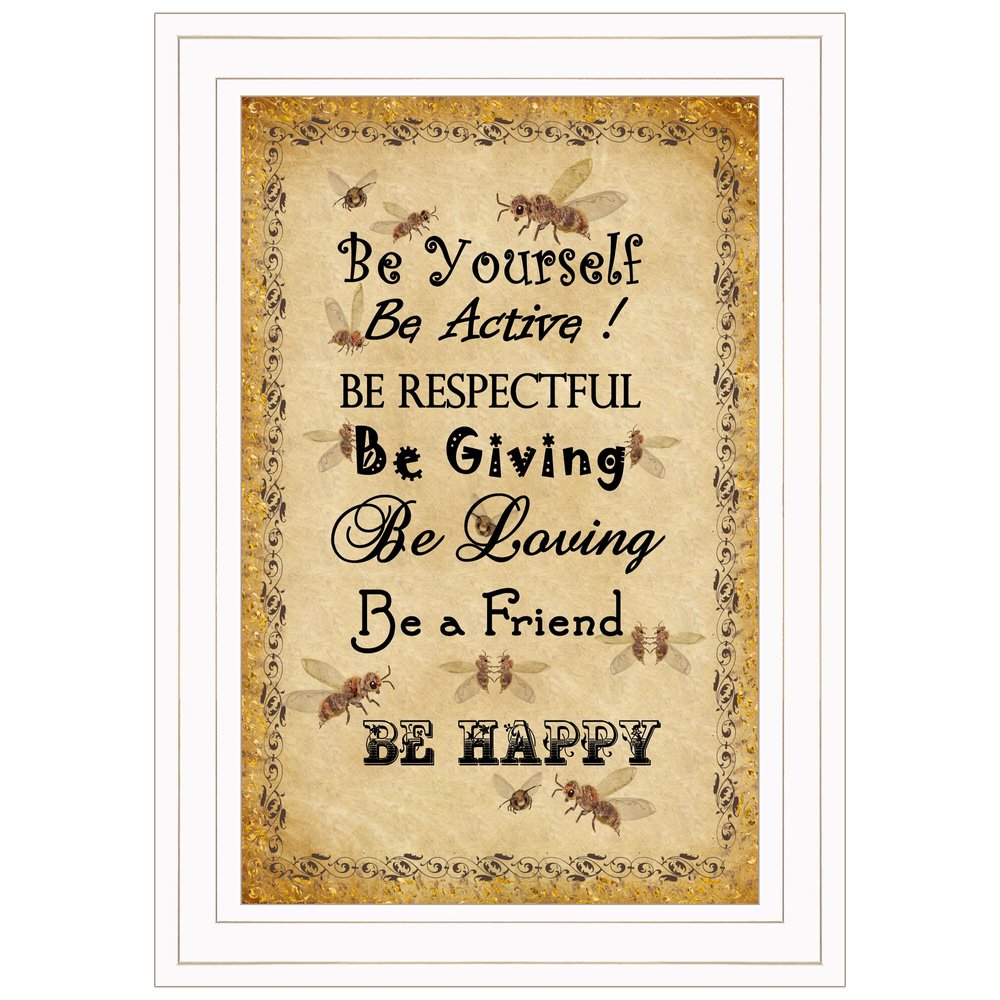 BEE HAPPY White Framed Print Wall Art HomeRoots