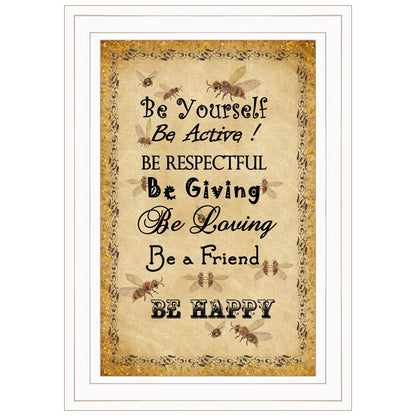 BEE HAPPY White Framed Print Wall Art HomeRoots