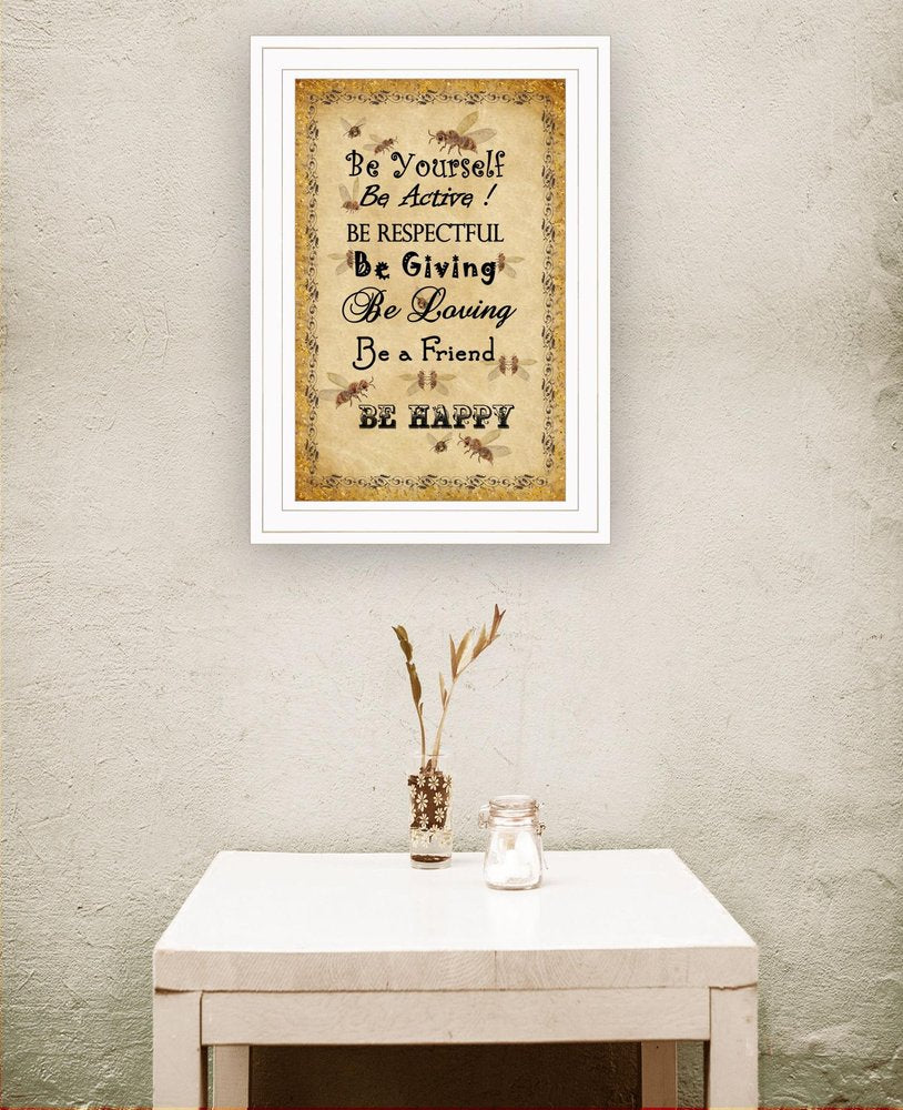 BEE HAPPY White Framed Print Wall Art HomeRoots