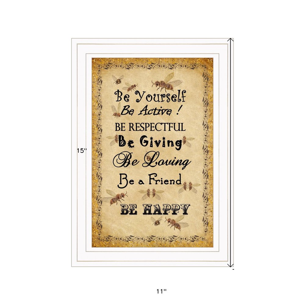 BEE HAPPY White Framed Print Wall Art HomeRoots