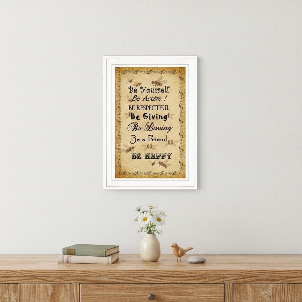 BEE HAPPY White Framed Print Wall Art HomeRoots