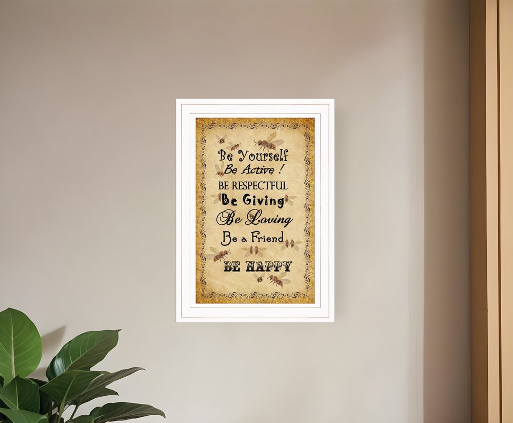 BEE HAPPY White Framed Print Wall Art HomeRoots