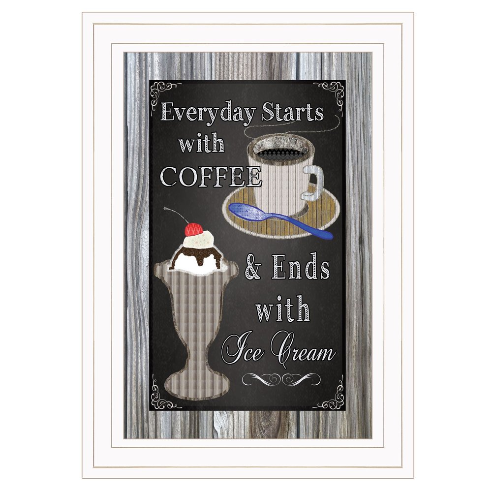 Everyday Starts with Coffee Chalkboard Framed 1 White Framed Print Kitchen Wall Art HomeRoots