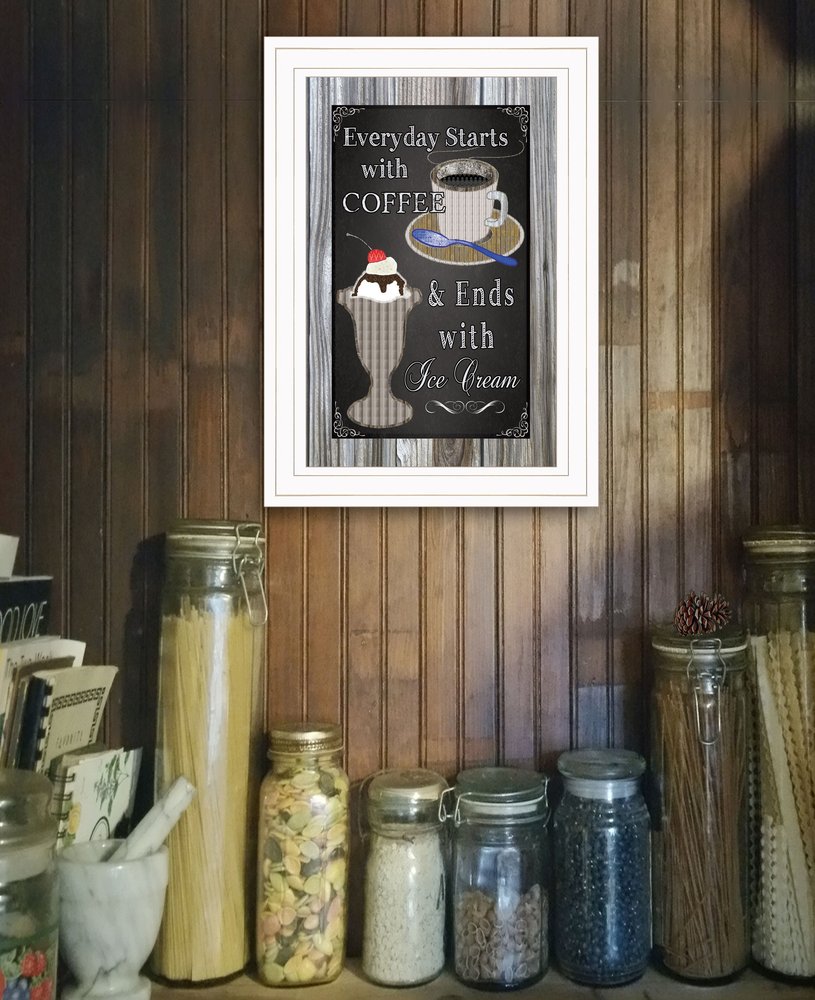 Everyday Starts with Coffee Chalkboard Framed 1 White Framed Print Kitchen Wall Art HomeRoots