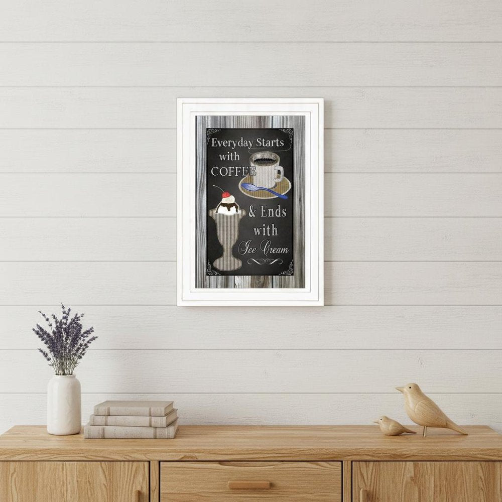 Everyday Starts with Coffee Chalkboard Framed 1 White Framed Print Kitchen Wall Art HomeRoots