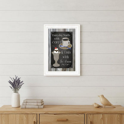Everyday Starts with Coffee Chalkboard Framed 1 White Framed Print Kitchen Wall Art HomeRoots