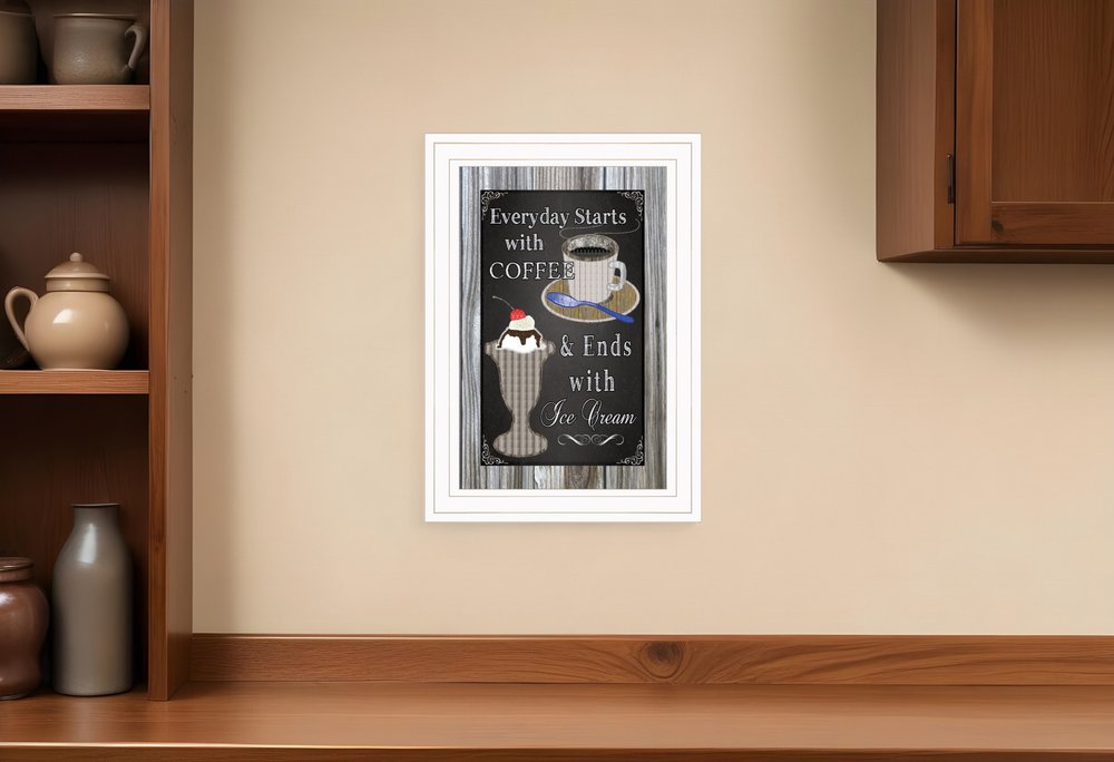 Everyday Starts with Coffee Chalkboard Framed 1 White Framed Print Kitchen Wall Art HomeRoots