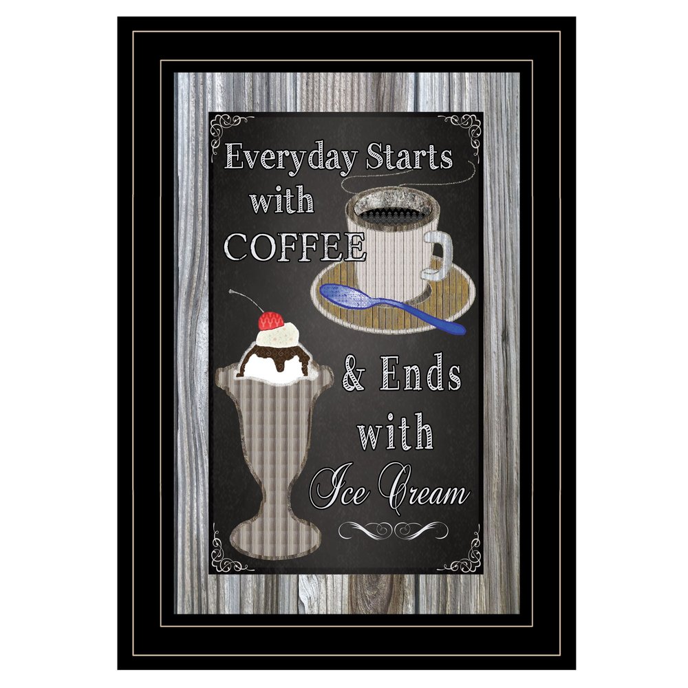 Everyday Starts with Coffee Chalkboard Framed 2 Black Framed Print Kitchen Wall Art HomeRoots