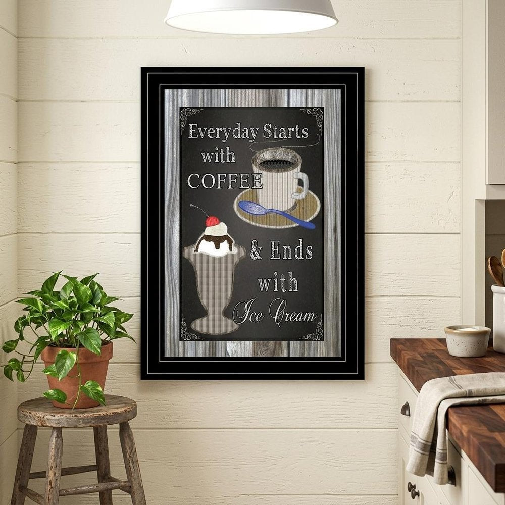 Everyday Starts with Coffee Chalkboard Framed 2 Black Framed Print Kitchen Wall Art HomeRoots