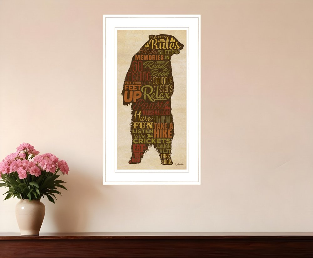 Cabin Rules 3 White Framed Print Wall Art HomeRoots