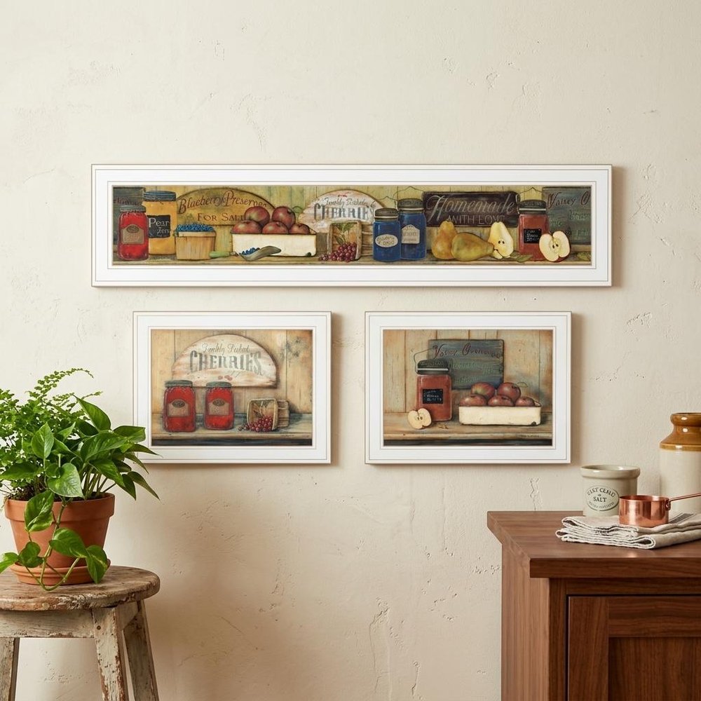 Set Of Three Country Kitchen 1 White Framed Print Kitchen Wall Art HomeRoots