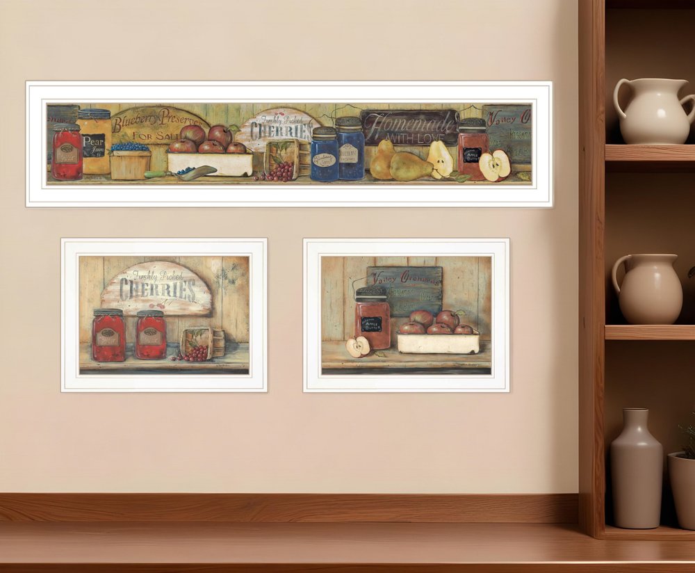 Set Of Three Country Kitchen 1 White Framed Print Kitchen Wall Art HomeRoots