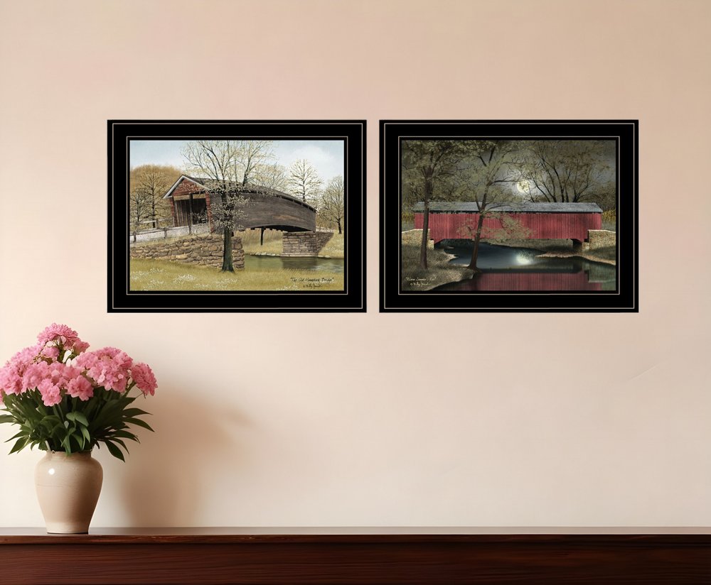 Set Of Two Bridges of 2 Black Framed Print Wall Art HomeRoots