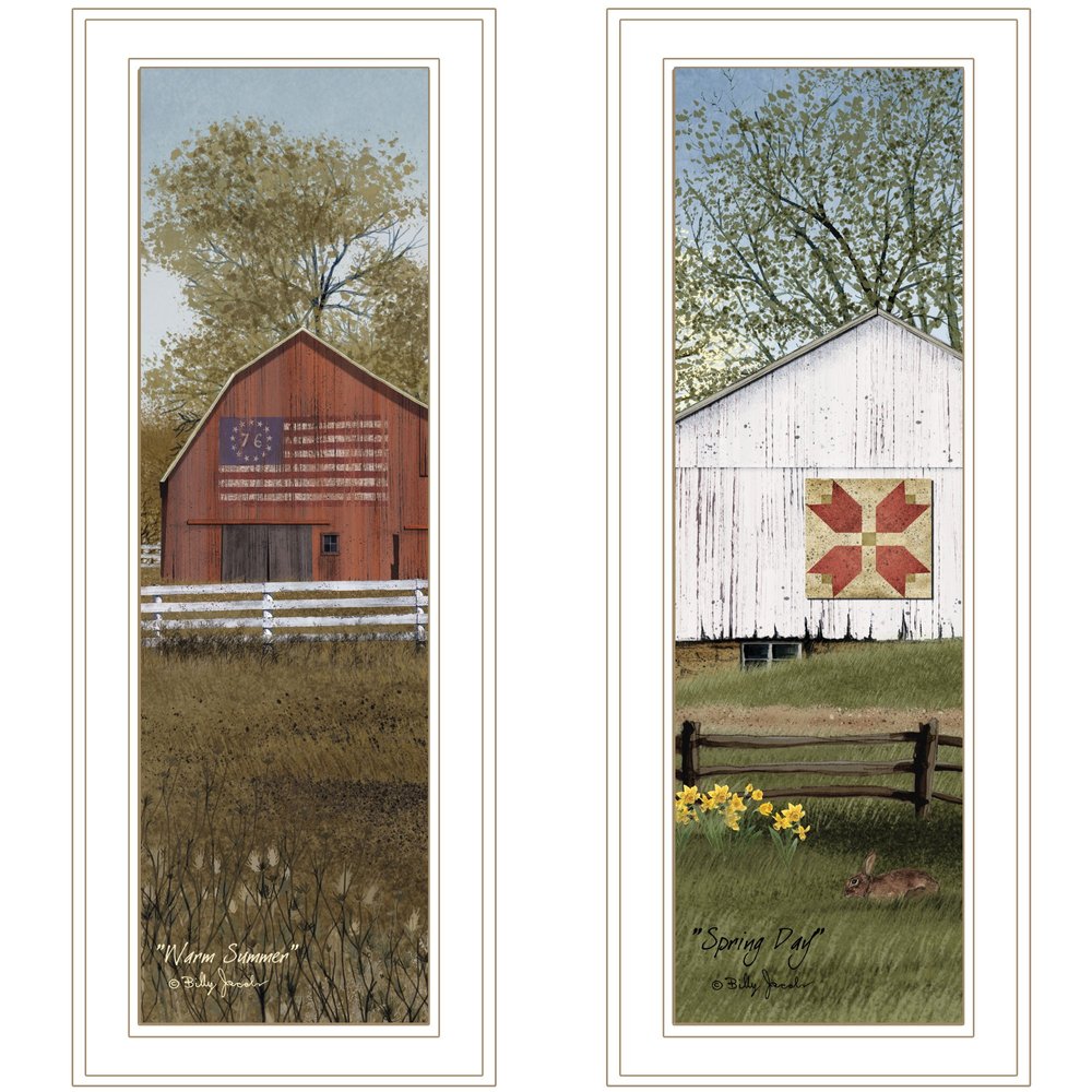 Set Of Two Country Barns 1 White Framed Print Wall Art HomeRoots