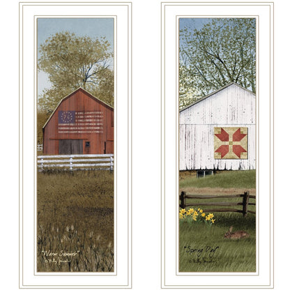 Set Of Two Country Barns 1 White Framed Print Wall Art HomeRoots