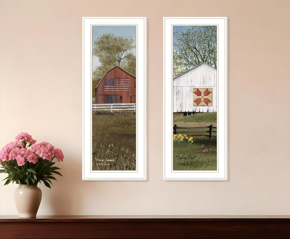 Set Of Two Country Barns 1 White Framed Print Wall Art HomeRoots