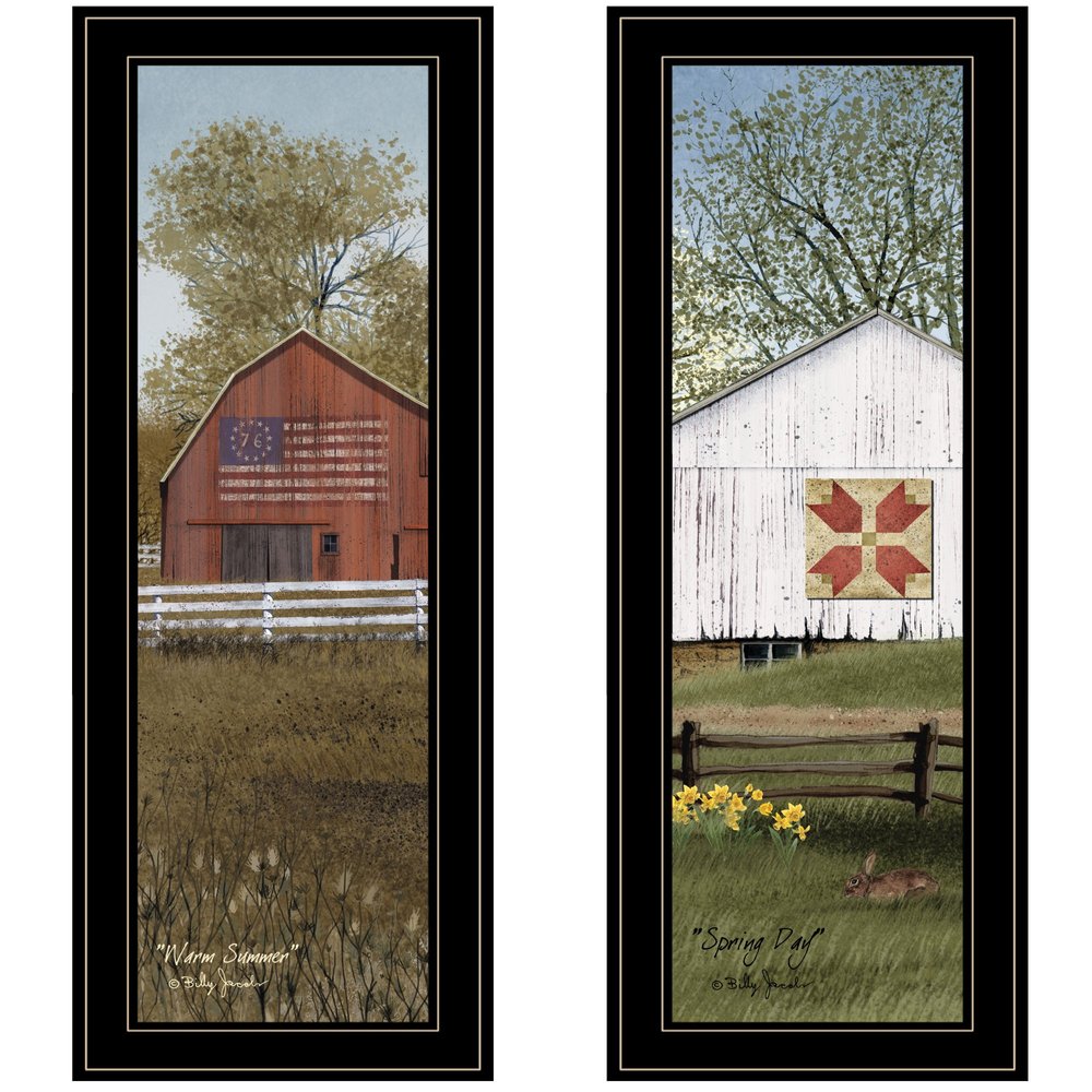 Set Of Two Country Barns 2 Black Framed Print Wall Art HomeRoots